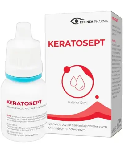 Keratosept krople do oczu, 10ml - Hydrożelowe krople z dekspantenolem o działaniu powlekającym, nawilżającym i ochronnym