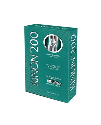 Kinon 200, 30 tabletek - Suplement diety z witaminą K2 MK-7, która jest pomocna w procesie krzepnięcia krwi oraz tworzenia tkanki kostnej.