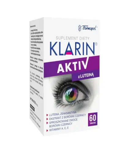 Klarin Aktiv, 60 tabletek  - Preparat z borówką i luteiną, wspiera wzrok