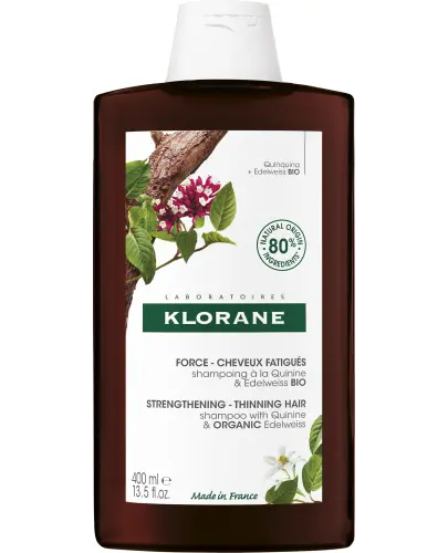 Klorane Szampon z chininą i organiczną szarotką, 400 ml - Wzbogacony witaminami z grupy B, wspomaga kondycję włosów wypadających