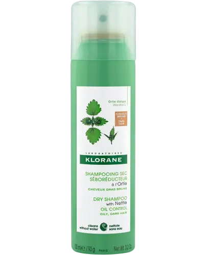 Klorane Pokrzywa Szampon suchy do włosów ciemnych, spray, 150 ml - Oczyszcza bez użycia wody, kontroluje wydzielanie sebum