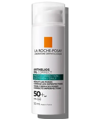 La Roche-Posay Anthelios Oil Correct Żel-krem do twarzy SPF 50+, 50 ml - Codzienna fotokorekcja przeciw starzeniu się skóry i niedoskonałościom