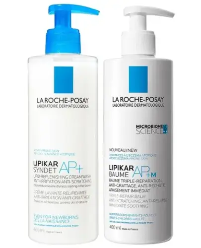 La Roche-Posay Lipikar, Syndet AP+, krem myjący 400 ml + Baume AP+M, balsam 400 ml - Do pielęgnacji skóry bardzo suchej i atopowej