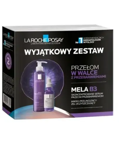 La Roche-Posay Mela B3 Serum, 30 ml + Mikro-peelingujący żel oczyszczający, 200 ml - Zestaw przeciw przebarwieniom 