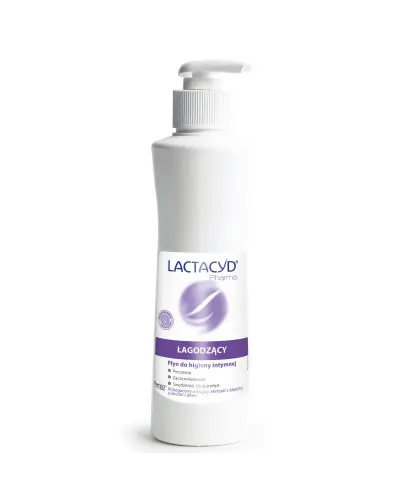 Lactacyd Pharma Łagodzący Płyn do higieny intymnej, 250 ml  - Zawiera naturalny kwas mlekowy i posiada pH 3,5, delikatnie przywraca naturalną równowagę i ochronę okolic intymnych