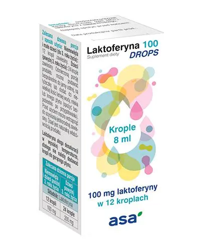 Laktoferyna 100 Drops Krople, 8 ml - Delikatna zawiesina dla niemowląt i dzieci