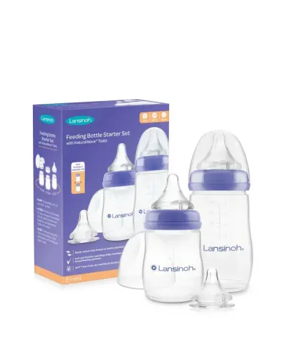 Lansinoh Butelki do karmienia ze smoczkami NaturalWave, 160 ml + 240 ml - Zestaw do karmienia niemowląt od 1. do 6. miesiąca życia