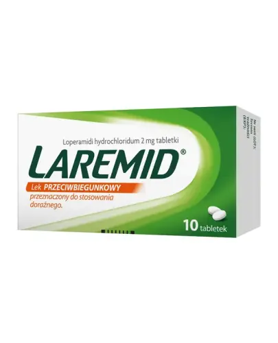 Laremid 2 mg, 10 tabletek - Każda tabletka zawiera 2 mg Loperamidi hydrochloridum (loperamidu chlorowodorku)