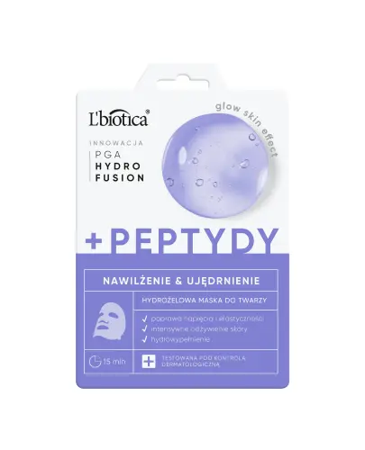 L'biotica PGA Hydro Fusion Hydrożelowa maska do twarzy z Peptydami, 1 sztuka - Odżywia, nawilża oraz poprawia napięcie i elastyczność skóry twarzy