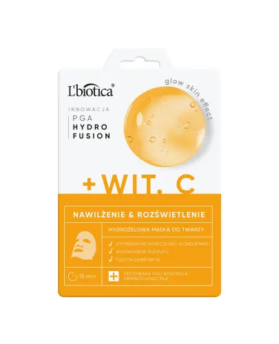 L'biotica PGA Hydro Fusion Hydrożelowa maska do twarzy z Witaminą C,1 sztuka - Hydrożelowa maska rozświetlająca i wyrównująca koloryt skóry