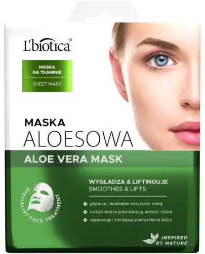 L'biotica Home Spa Maska aloesowa na tkaninie, 23 ml - Oczyszcza i regeneruje