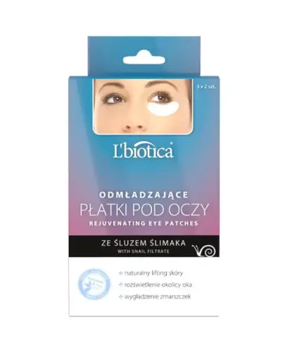 L'Biotica, hydrożelowe płatki pod oczy, ze śluzem ślimaka, 6 sztuk - Odmładzające płatki pod oczy ze śluzem ślimaka i kwasem hialuronowym