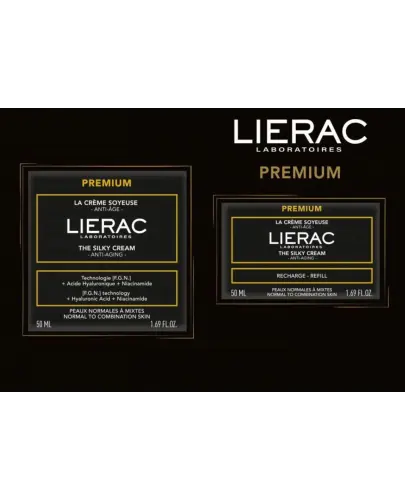 Lierac Premium Jedwabisty krem przeciwzmarszczkowy + Refill, 50 ml + 50 ml - Koryguje drobne zmarszczki i przebarwienia