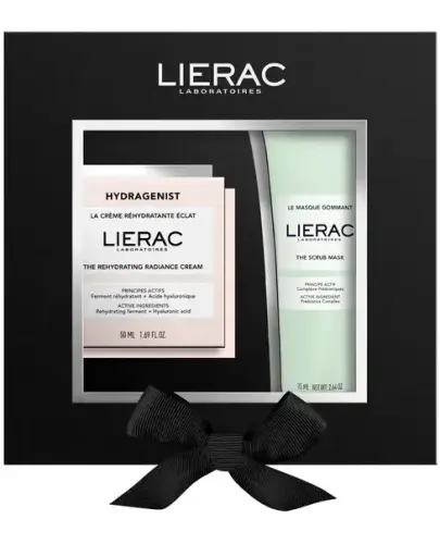 Lierac Hydragenist Krem–żel rozświetlający, 50 ml + Maska Peelingująca, 75 ml - Zestaw nawilżająco-złuszczający do skóry normalnej i mieszanej