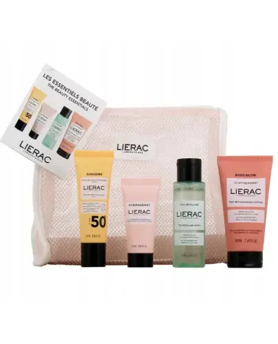 Lierac Zestaw podróżny, 50 ml + 25 ml + 50 ml + 15 ml - Woda micelarna, emulsja SPF50, krem nawilżający i mleczko do ciała w podręcznej kosmetyczce