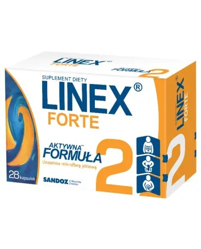 Linex Forte, 28 kapsułek - Z dwoma szczepami bakterii kwasu mlekowego oraz inuliną i oligofruktozą