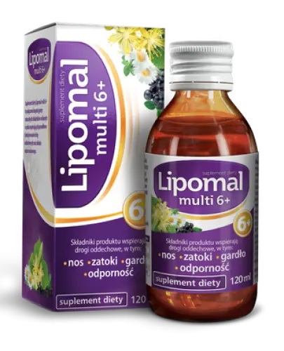 Lipomal Multi 6+ płyn 120 ml - Z wyciągiem z kwiatostanu lipy, z owoców czarnego bzu i z ziela tymianku oraz cynkiem dla dzieci powyżej 6 roku życia