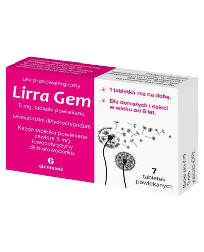 Lirra Gem 5 mg, 7 tabletek - Tabletki na alergię