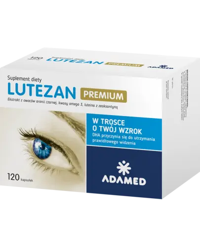 Lutezan Premium, 120 kapsułek - Z kwasami omega 3 z oleju rybiego i ekstraktami z owoców aronii czarnej i kwiatów aksamitki oraz luteiną i zeaksantyną