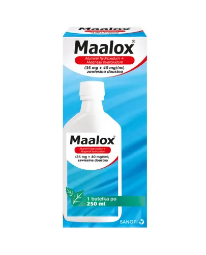 Maalox (35 mg + 40 mg)/ml, zawiesina doustna, 250 ml - Lek zobojętniający nadmiar kwasu solnego soku żołądkowego