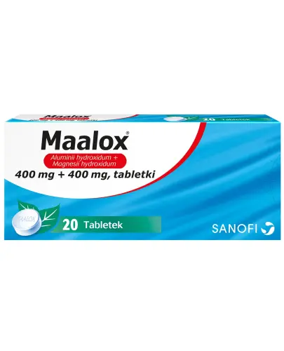 Maalox, 400 mg + 400 mg, 20 tabletek do ssania - Tabletki do ssania na niestrawność i zgagę