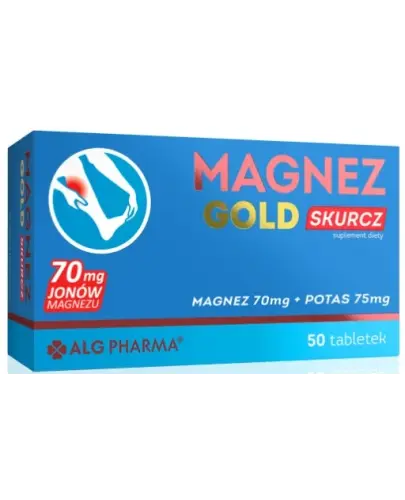 Magnez Gold Skurcz, 50 tabletek - Z cytrynianem magnezu i potasem, który pomaga w prawidłowym funkcjonowaniu układu nerwowego i mięśni