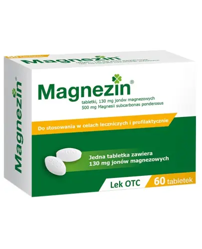 Magnezin, 60 tabletek - Magnesii subcarbonas ponderosus 130 mg jonów magnezowych, tabletki