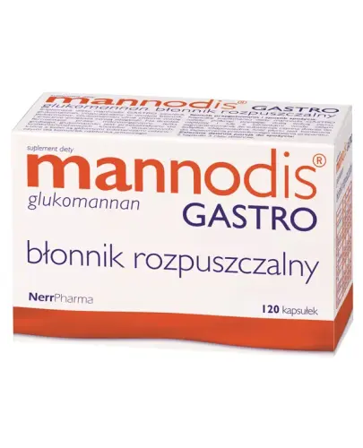 Mannodis Gastro, 120 kapsułek twardych  - Suplement diety zawiera glukomannan, rozpuszczalny w wodzie błonnik pokarmowy