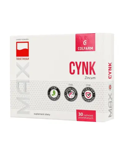 Colfarm Max Cynk 10mg, 30 tabletek powlekanych  -  Suplement diety z cynkiem