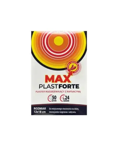 Max PlastForte Plaster rozgrzewający z kapsaicyną 12 x 18 cm, 50 sztuk - Intensywnie rozgrzewa i odżywia