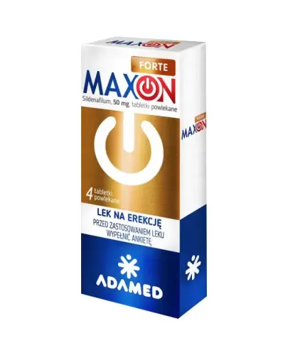 Maxon Forte 50 mg, 4 tabletki powlekane  - Z syldenafilem, dla dorosłych mężczyzn z zaburzeniami erekcji 