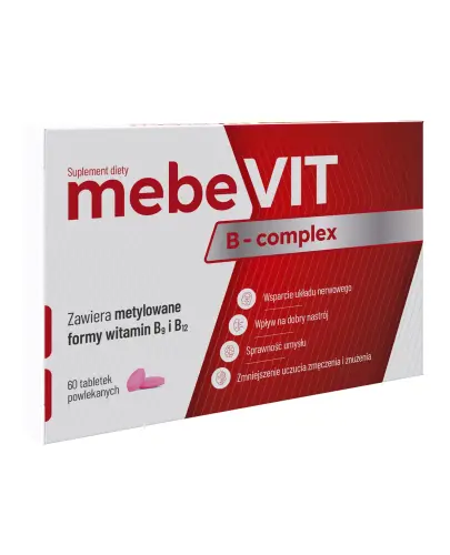 MebeVit B-complex, 60 tabletek powlekanych - Suplement diety zawierający kompleks witamin z grupy B