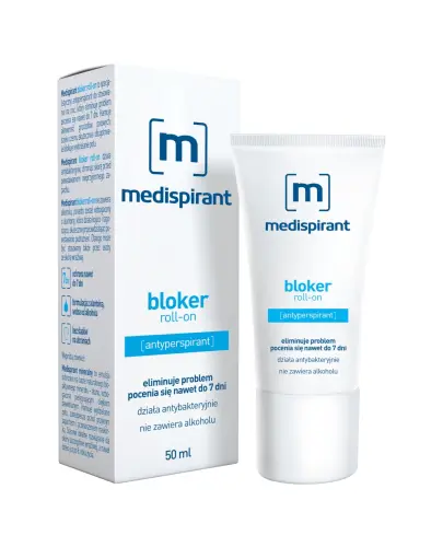 Medispirant Antyperspirant bloker roll-on, 50 ml - Działa antybakteryjnie, chroniąc skórę przed powstawaniem nieprzyjemnego zapachu