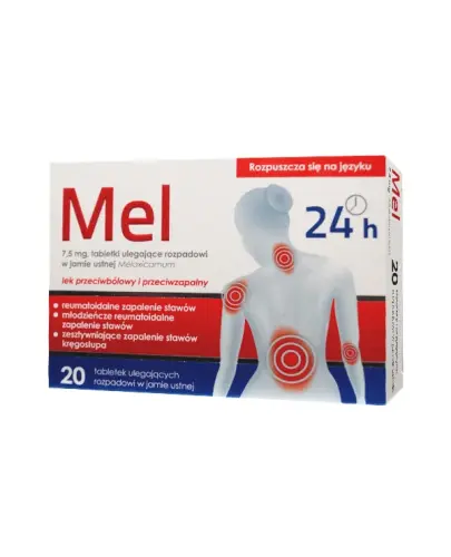 Mel 7,5 mg, 20 tabletek ulegających rozpadowi w jamie ustnej - Tabletki przeciwbólowe i przeciwzapalne z meloksykamem