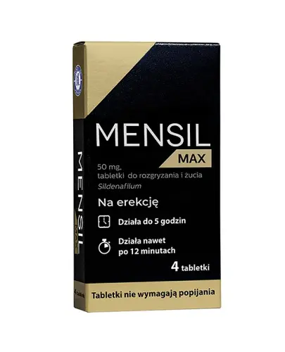 Mensil Max 50 mg, 4 tabletki do rozgryzania i żucia - Z syldenafilem, dla dorosłych mężczyzn z zaburzeniami erekcji