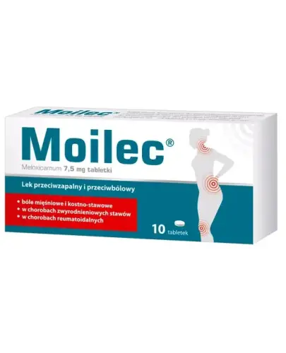 Moilec, 7,5mg, 10 tabletek - Tabletki z meloksykamem o działaniu przeciwzapalnym, przeciwbólowym i przeciwgorączkowym.