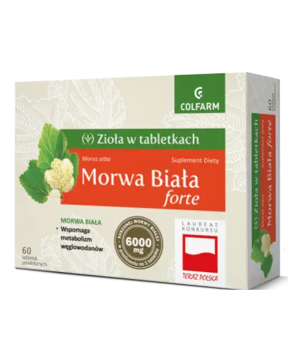 Colfarm Morwa Biała Forte, 60 tabletek powlekanych - Wspiera prawidłową produkcję insuliny