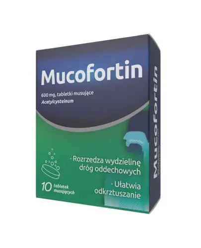 Mucofortin 600 mg, 10 tabletek musujących - Lek wykrztuśny na kaszel