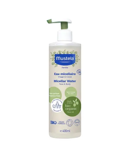 Mustela Bio Woda micelarna, 400ml - Do twarzy, ciała i okolic pieluszkowych