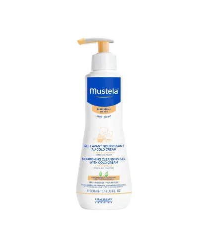 Mustela  Bebe Enfant Odżywczy żel do mycia z Cold Cream i organicznym woskiem pszczelim, 300 ml  - Delikatna pielęgnacja i ochrona dla wrażliwej skóry dziecka