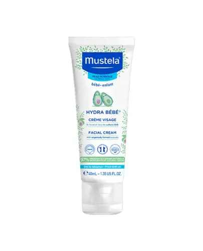 Mustela Hydra Bebe Krem do twarzy z organicznym awokado, 40 ml - Codzienna odżywcza porcja dla małej buźki