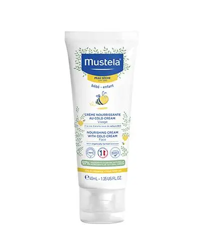 Mustela Krem odżywczy z Cold Cream i organicznym woskiem pszczelim, 40 ml - Natychmiastowo odżywia suchą skórę, zapewniając jej długotrwały efekt nawilżenia