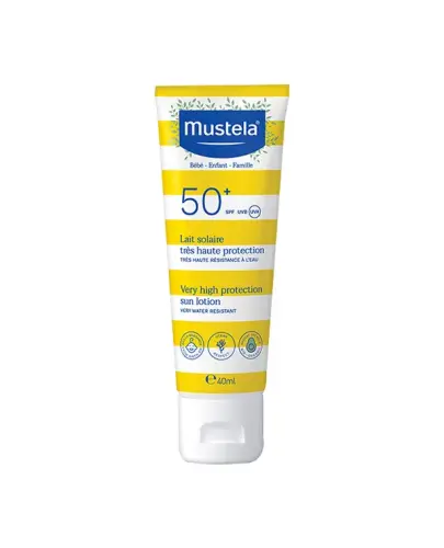 Mustela Bebe-Enfant, mleczko przeciwsłoneczne bardzo wysoka ochrona SPF50+, 40 ml - Mleczko przeciwsłoneczne SPF50+, które zapewnia ochronę przed promieniowaniem UVA i UVB