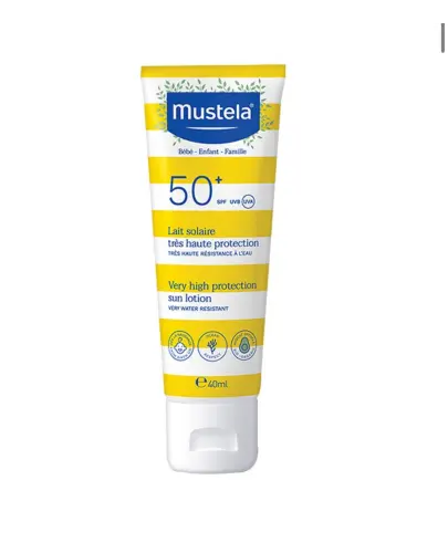 Mustela Bebe-Enfant, mleczko przeciwsłoneczne bardzo wysoka ochrona SPF50+, 40 ml - Mleczko przeciwsłoneczne SPF50+, które zapewnia ochronę przed promieniowaniem UVA i UVB