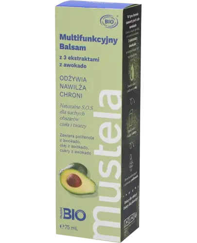 Mustela BIO Multifunkcyjny balsam z 3 ekstraktami z awokado, 75 ml - Balsam, który odżywia, regeneruje i chroni suche obszary skóry