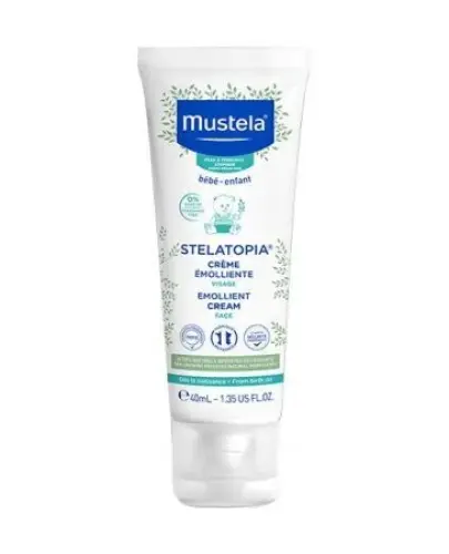 Mustela Stelatopia Krem emolient do twarzy, 40 ml - Krem łagodzi podrażnienia i zmniejsza uczucie swędzenia, przynosząc natychmiastową ulgę