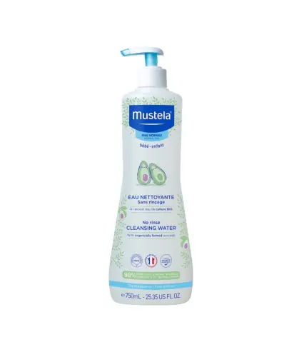 Mustela Bebe-Enfant woda oczyszczająca bez spłukiwania z organicznym awokado, 750 ml - Woda oczyszczająca do mycia  z organicznym awokado niewymagająca spłukiwania, dla niemowląt