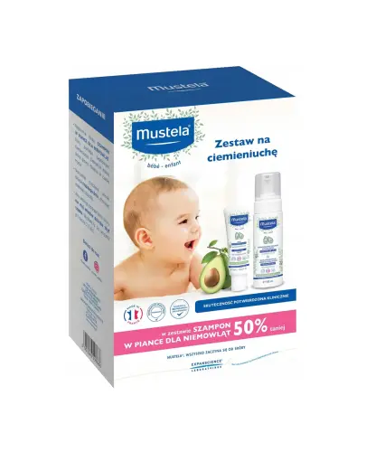 Mustela Bebe Enfant Zestaw na ciemieniuchę - krem 40 ml, szampon w piance - 150 ml - Zestaw kosmetyków do pielęgnacji skóry głowy niemowląt