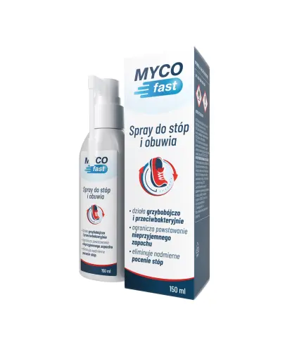 MYCOfast, spray do stóp i obuwia, 150 ml - Eliminuje nadmierne pocenie stóp i ogranicza powstawanie nieprzyjemnego zapachu