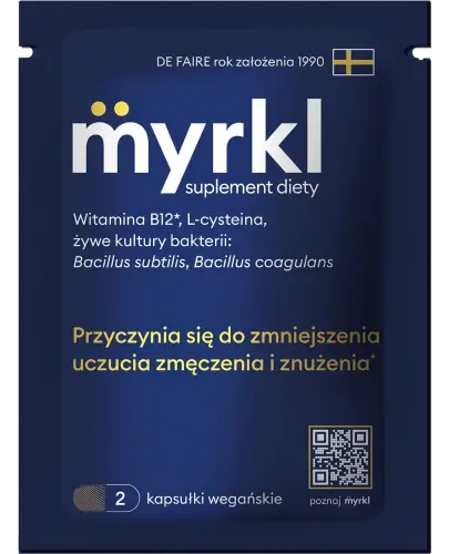 Myrkl, 2 kapsułki miękkie - Suplement diety z bakteriami probiotycznymi, L-cysteiną oraz witaminą B12, która przyczynia się do zmniejszenia uczucia zmęczenia i znużenia